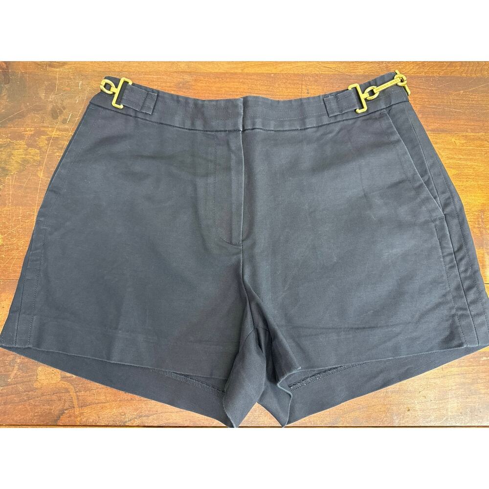 Michael Kors Preppy Navy Blue Chino Shorts Gold Toned Chain Detail Women Size 4